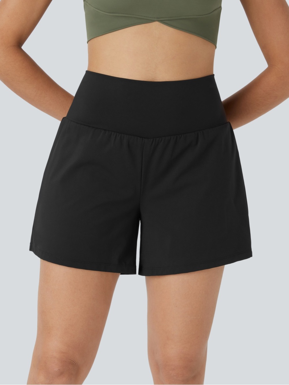 HALARA Black High-Waist Athletic Shorts 5” length